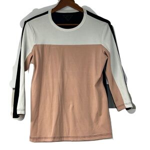 24/7 Woman's sz XL pink white black color block 3/4 sleeve tee spring summer